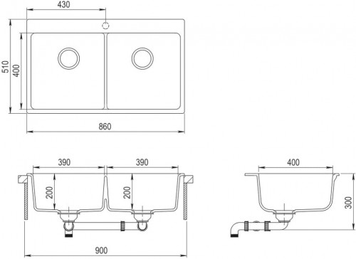 VidaXL Kitchen Sink 86x51 141675