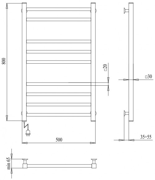 Чертеж с размерами Paladii Gratsiya E 500x800