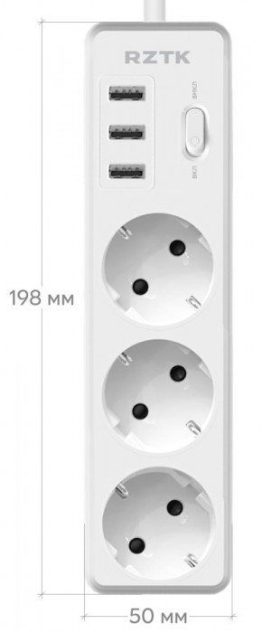 RZTK Power Strip 3+3 USB-A