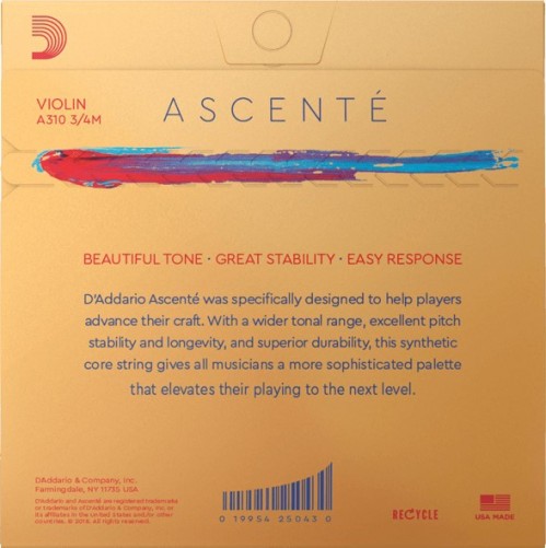 DAddario Ascente Violin String Set 3/4 Size Medium