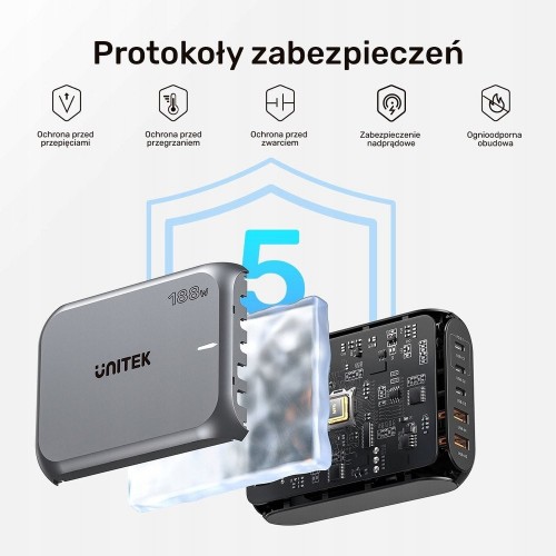 Unitek 2xUSB-A 3xUSB-C GaN 188W