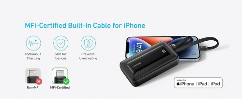 ANKER Zolo 10000 Built-In USB-C+Lightning Cable