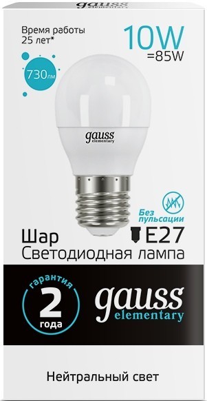 Gauss LED ELEMENTARY G45 10W 4100K E27 53220