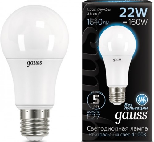 Gauss LED A70 22W 3000K E27 102502222