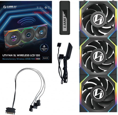 Lian Li Uni Fan SL120 Wireless LCD Reverse 3-pack Black