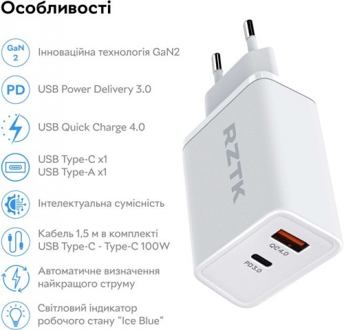 RZTK GaN2 65W USB-A + USB-C