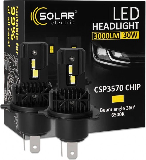 Solar LED H4 6500K 3000Lm 30W 2pcs