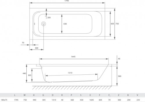 Radaway Mia Eco 180x75 WA1-55-180x075