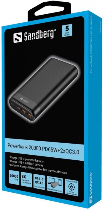 Sandberg Powerbank 20000 PD65W+2xQC3.0