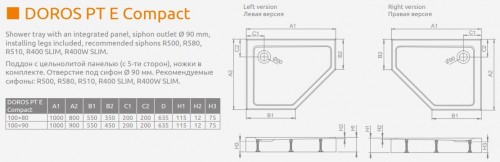 Radaway Doros PT E Compact SDRPTP1080-05L