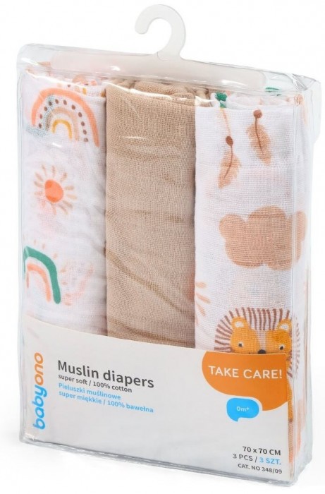 BabyOno Muslin Super Soft Underpads 70x70 / 3 pcs