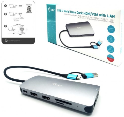 i-Tec USB 3.0 USB-C/Thunderbolt 3x Display Travel Nano Dock