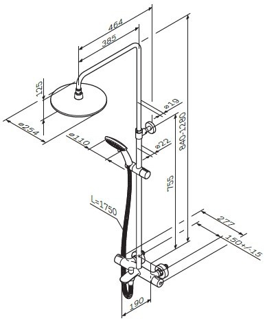 Чертеж с размерами AM-PM Like F0780500