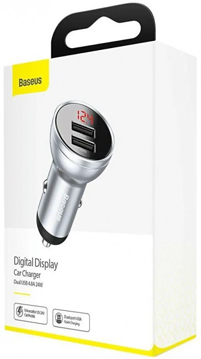 Упаковка BASEUS Digital Display Dual USB 4.8A Car Charger 24