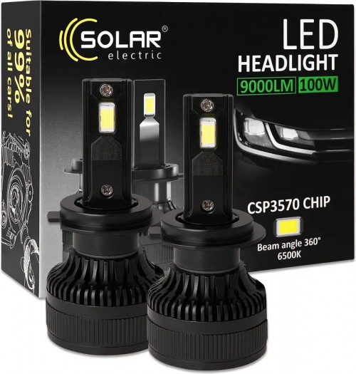 Solar LED H7 6500K 9000Lm 100W 2pcs
