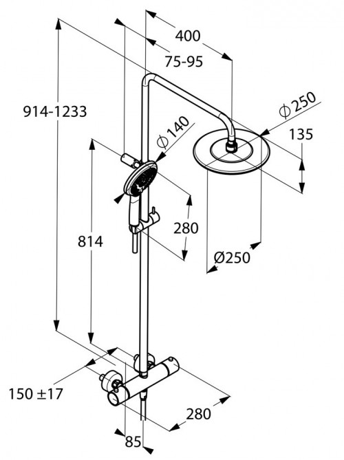 Чертеж с размерами Kludi Freshline 670920500