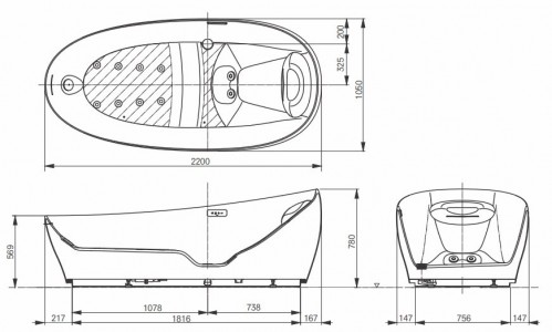 TOTO Flotation tub 220x105 PJYD2200PWEE#GW