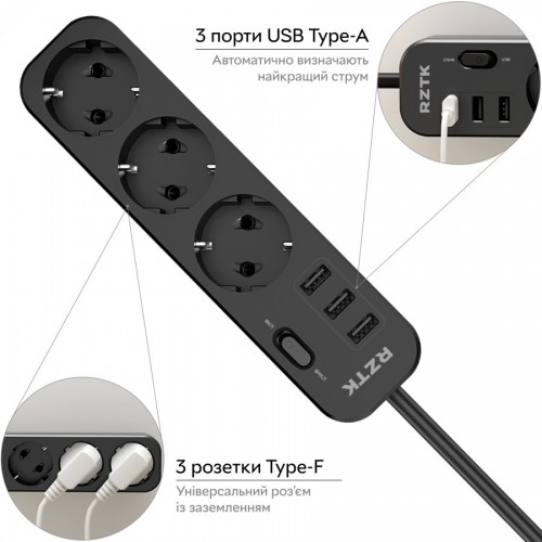 RZTK Power Strip 3+3 USB-A