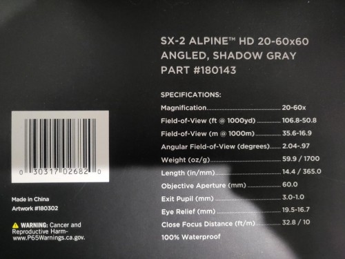 Leupold SX-2 Alpine HD 20-60x60 Angled