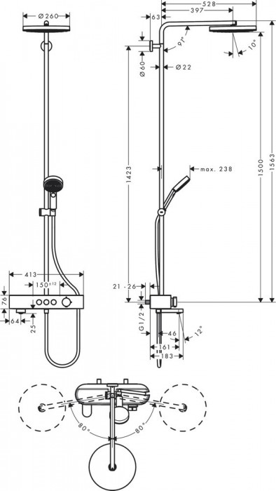 Hansgrohe Pulsify S Showerpipe 260 24230000