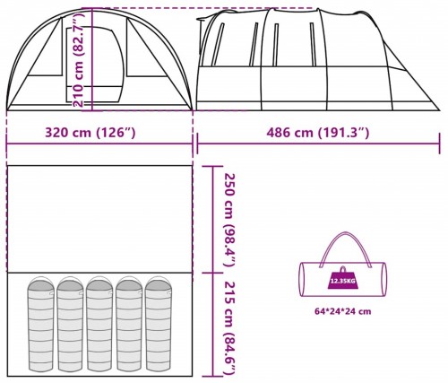 VidaXL Tunnel 5-Person Waterproof