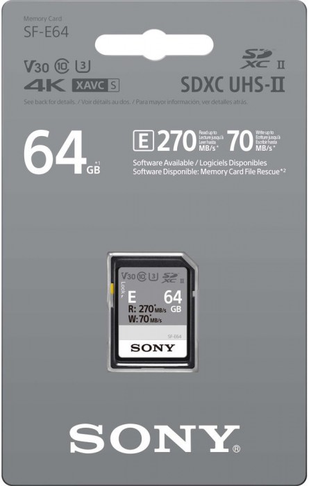 Упаковка Sony SDXC SF-E Series UHS-II 64Gb