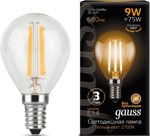 Gauss LED G45 9W 2700K E14 105801109