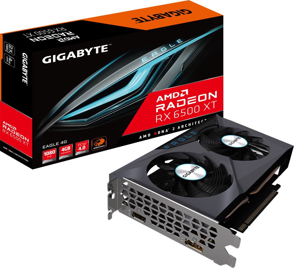 Видеокарта Gigabyte Radeon RX 6500 XT EAGLE 4G (GV-R65XTEAGLE-4GD)